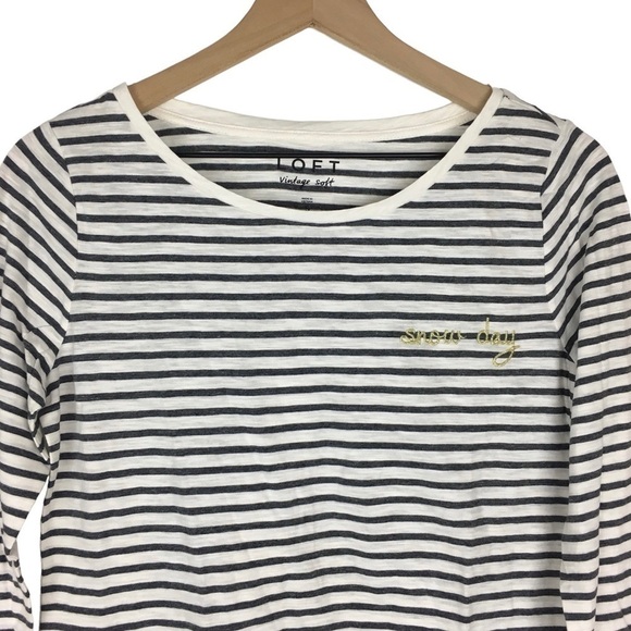 LOFT Vintage Soft Long Sleeve T Shirt Top Snow Day Stripe Glitter Size Small NWT - Picture 3 of 10